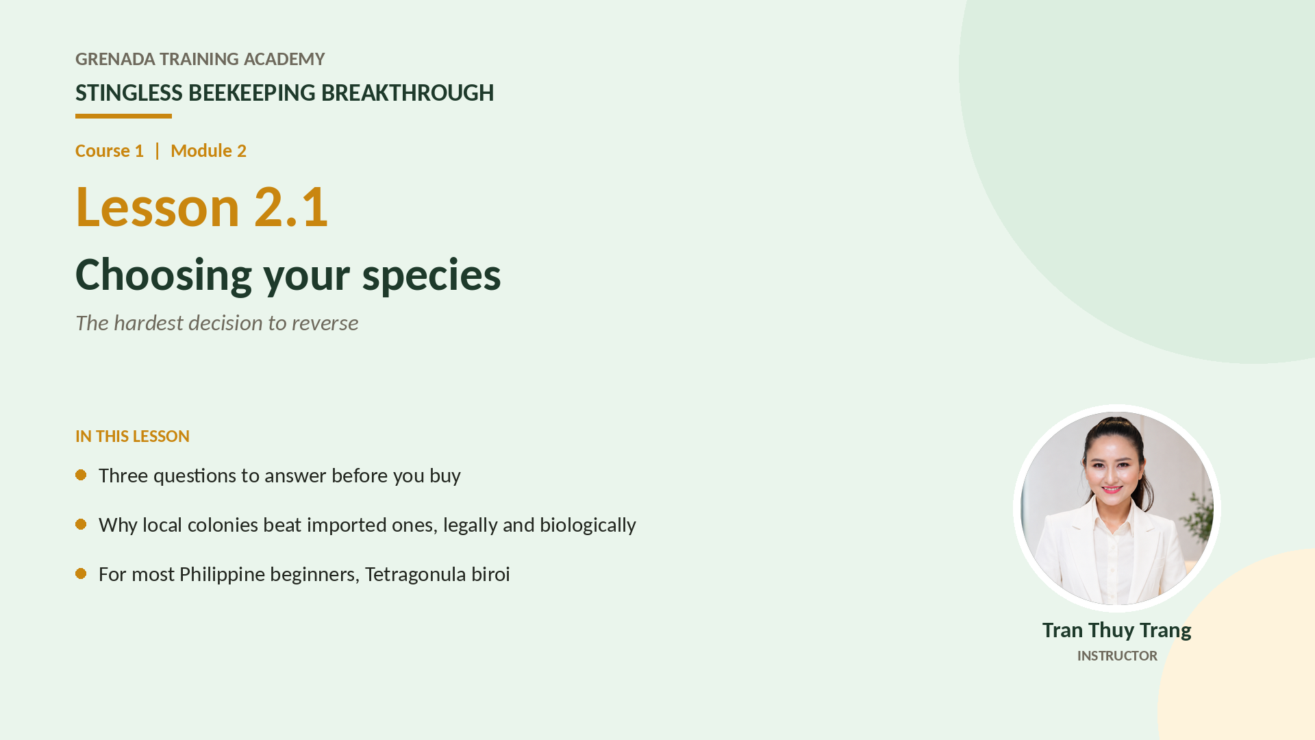 Course 1 - Stingless Beekeeping Breakthrough, Philippine Edition